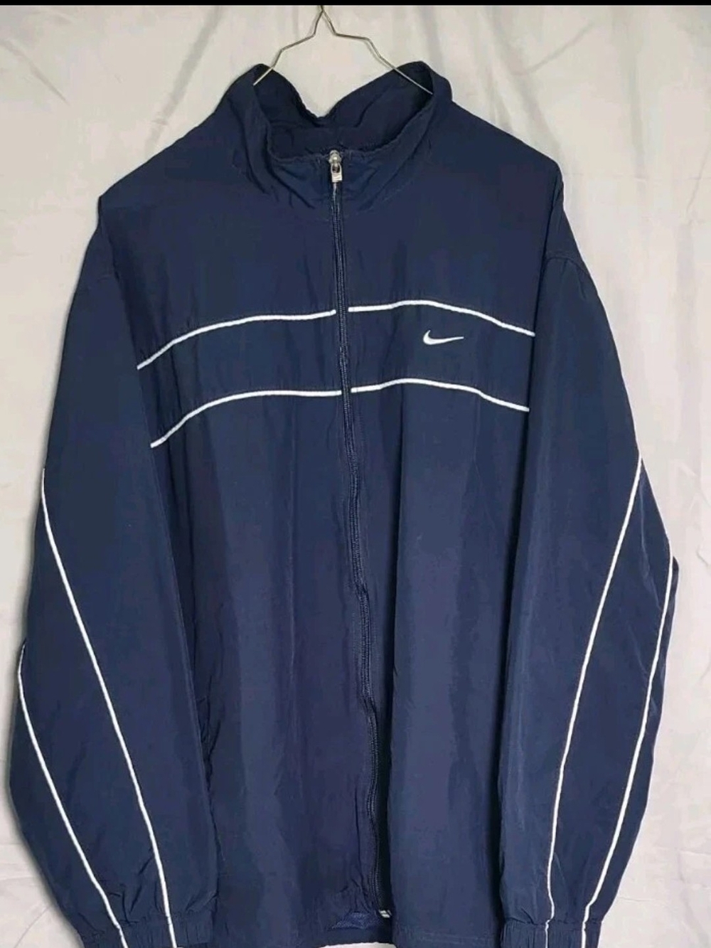 Nike Men's Navy Windbreaker Jacket with White Piping Xlarge